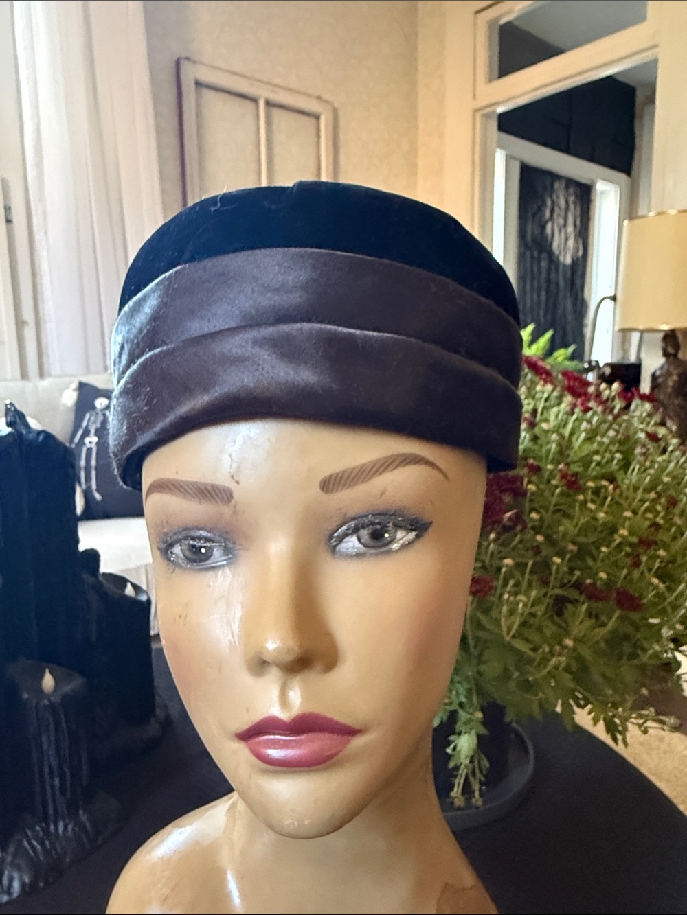 Vintage 1950’s 1960’s Union Made Velvet Satin Trim Pillbox Hat